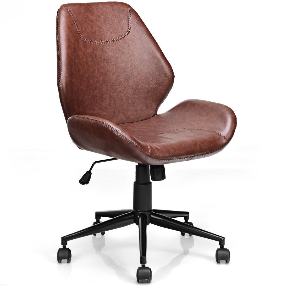 office home leisure midback upholstered rolling chair  brown