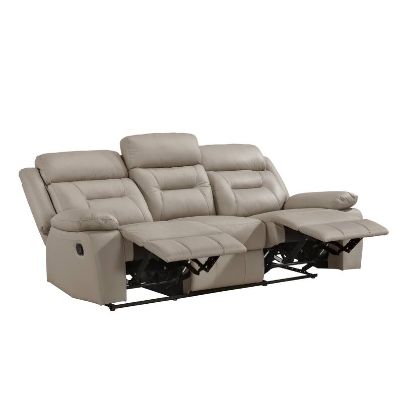 Conia Manual Double Reclining Sofa, Latte Beige Leather, 87 Inch