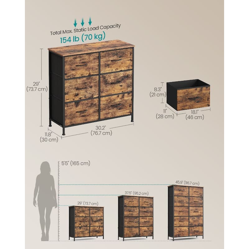 Drawer Fabric Dresser with Steel Frame & Wood Top Modern Storage Chest for Bedroom Closet or Living Room