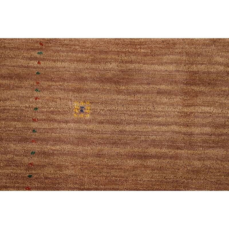Brown Striped Gabbeh Indian Accent Rug Hand-Knotted Wool Carpet - 3'2" x 4'10"