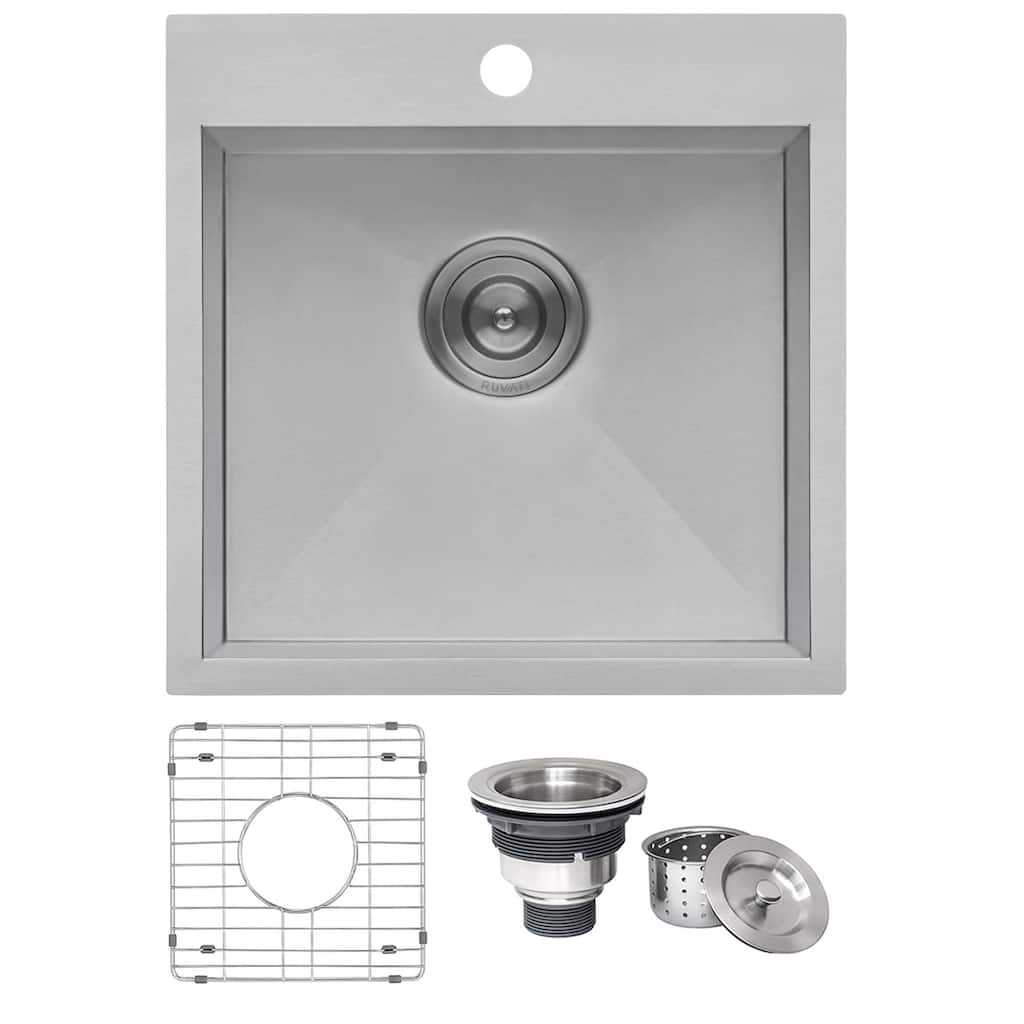 Ruvati 18 x 18 inch Drop-in Topmount Bar Prep Sink 16 Gauge Stainless Steel Single Bowl - 18" x 18" - 18" x 18″