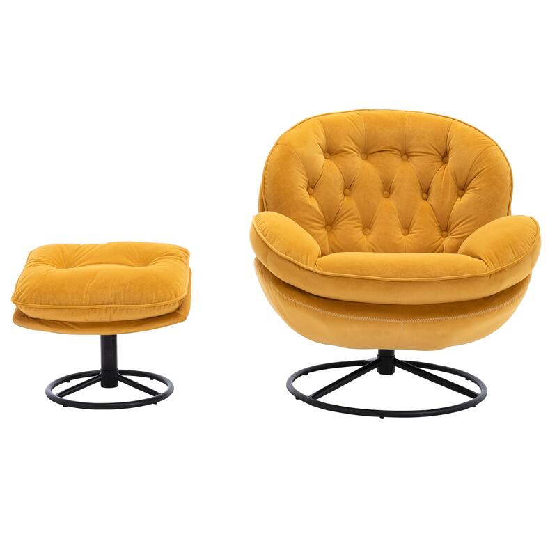 Velvet Swivel Accent Chair with Ottoman & Metal Legs (360° Rotation)
