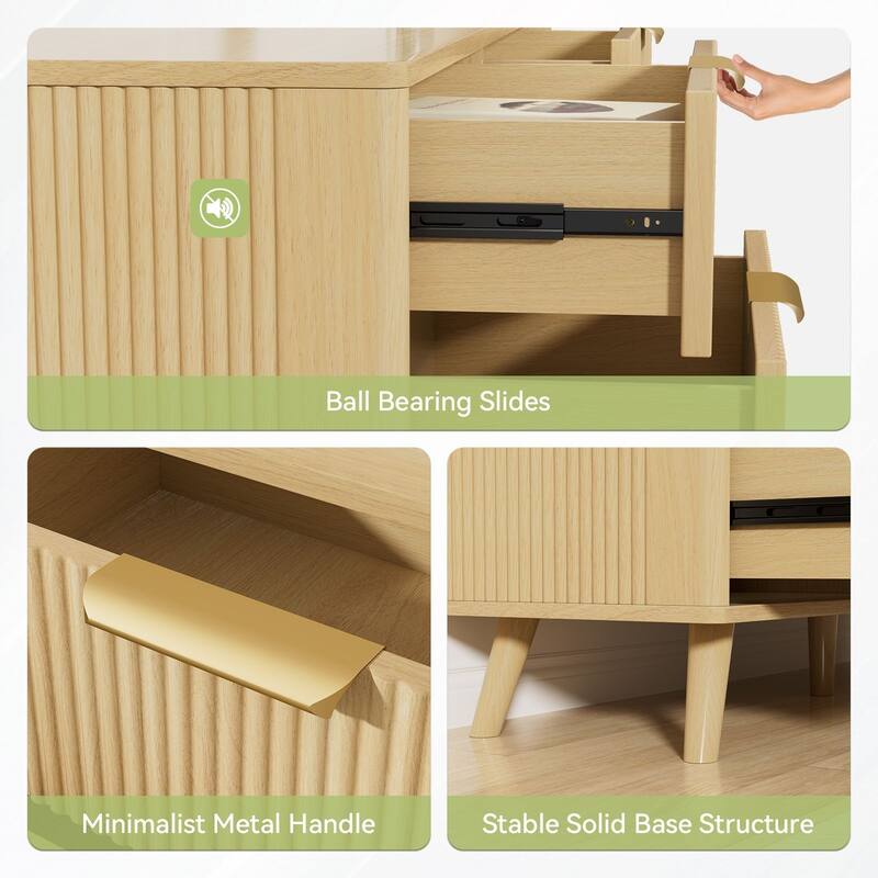 Gymojoy 8 Drawer Fluted Dresser for Bedroom, Modern Wave Pattern Wood Chest with Gold Handles, Boho Storage Dresser