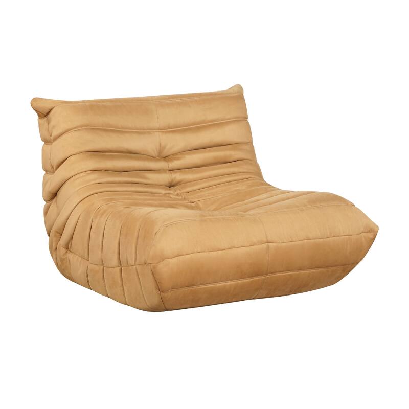 Revena Accent Floor Chair, Pleated Yellow Microfiber Fabric, Curved