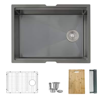 Undermount 25" Graphite Black Single Bowl Kitchen Sink Handmade