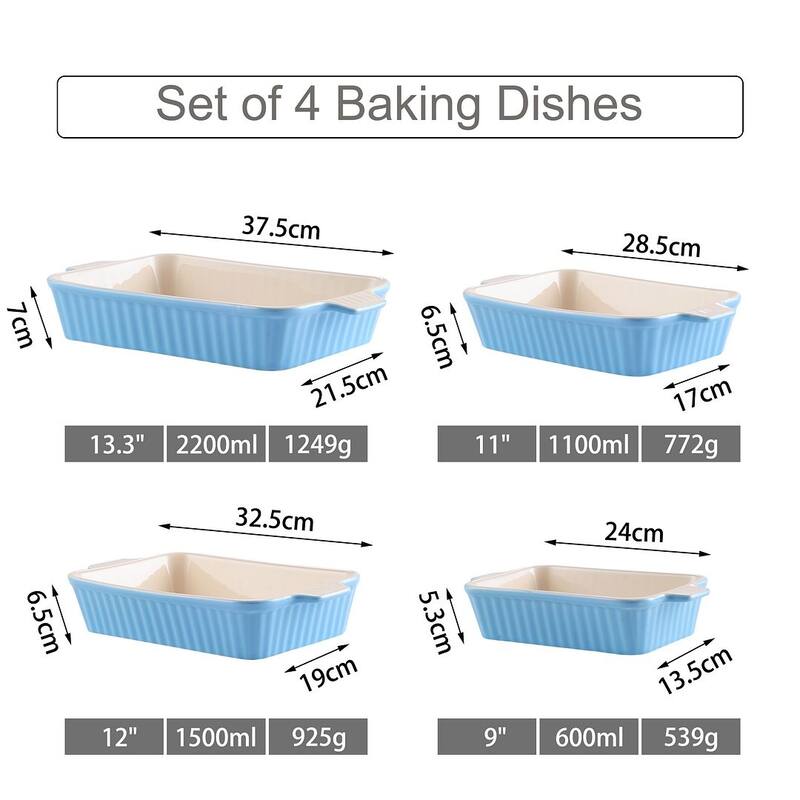 MALACASA Series Bake.Bake, Rectangle Porcelain Bakeware Set