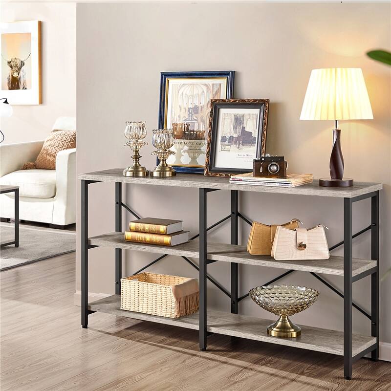 Yaheetech 3 Tiers Industrial Sofa Table Metal Frame Console Table - Grey