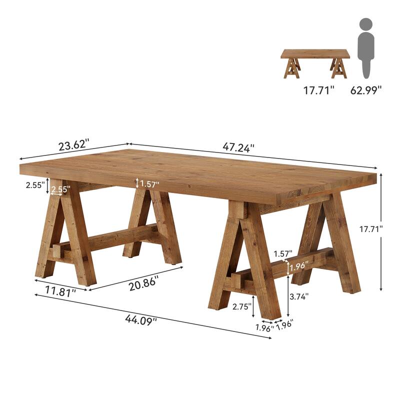 Solid Wood Coffee Table, 47" Rustic Farmhouse Center Table