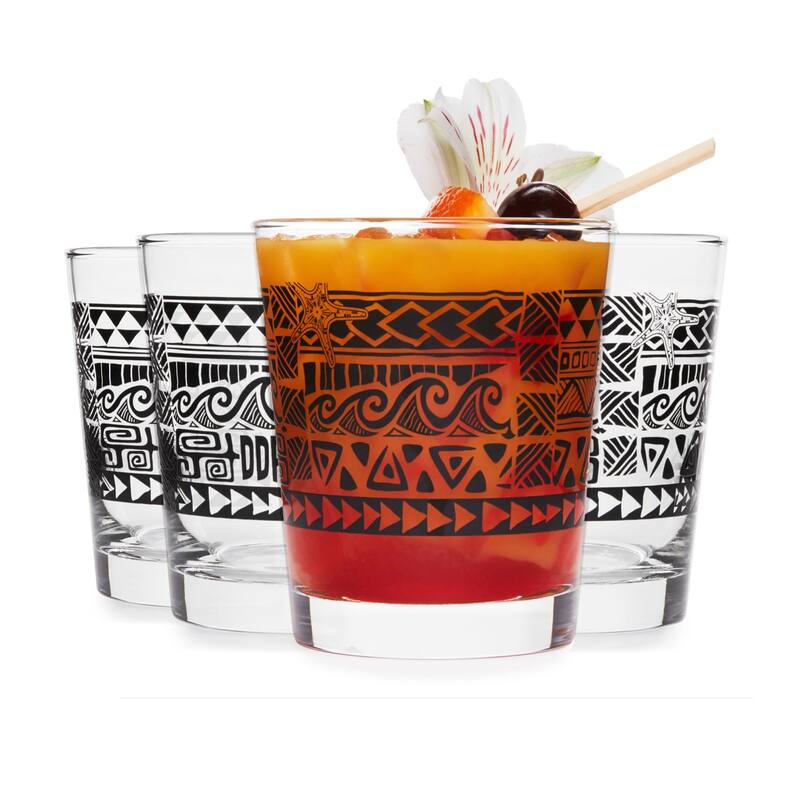 Libbey Tiki Kahiko Rocks Glass, Black, 13-ounce, Set of 4 - Set of 4