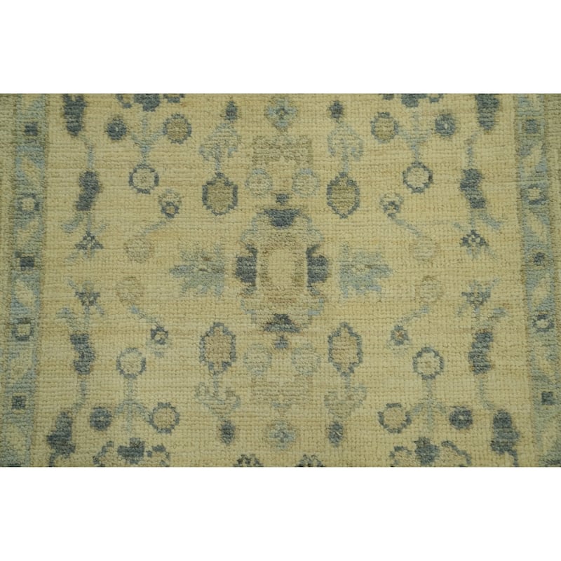 Vegetable Dye Floral Oushak Turkish Runner Rug, Floral Geometric - 9' 9'' X 2' 11''