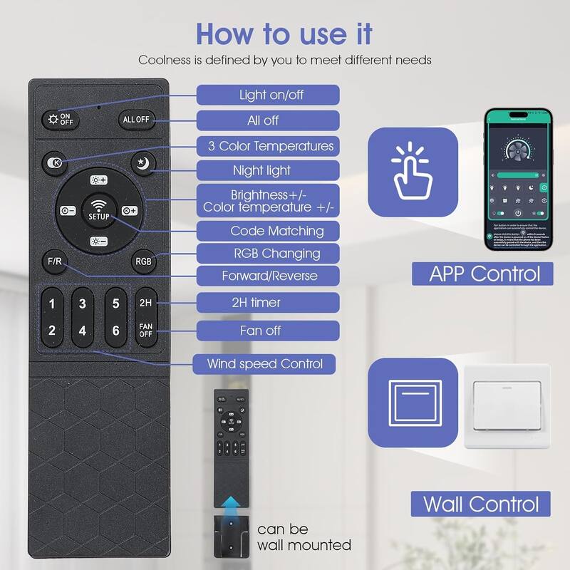 36/46 inches RGB Flush Mount Ceiling Fan with Light and Remote