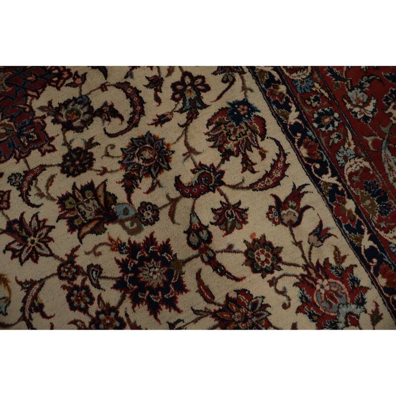Hand Knotted Oriental 100% Wool Carpet Traditional Floral Beige & Ivories Isfahan Area Rug - 12' 10'' X 8' 9''