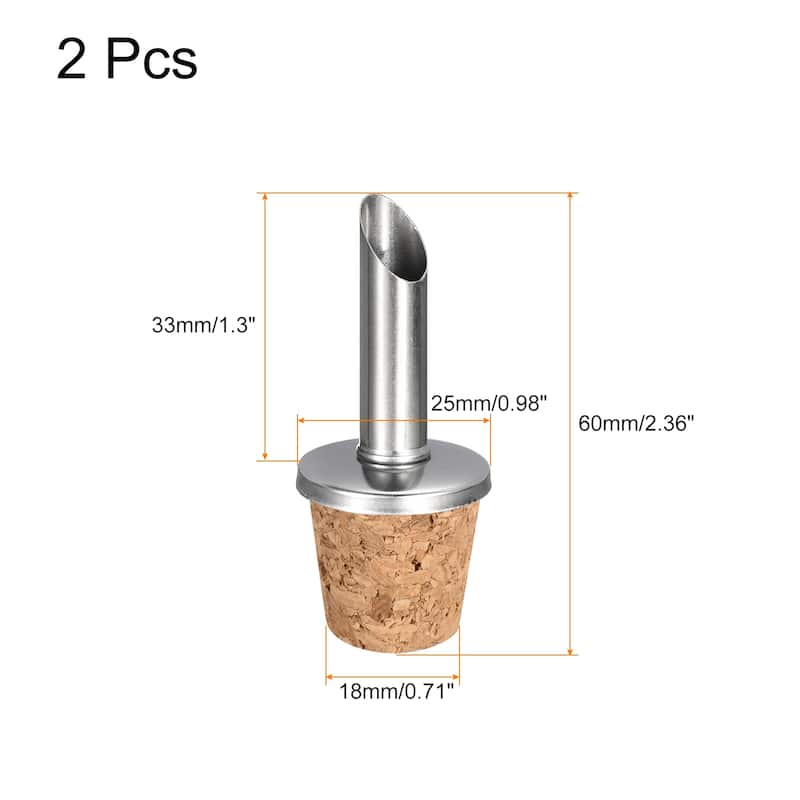 Stainless Steel Bottle Pourers, Spout Cork Design Wine Bottle Stoppers - Silver - 2Pcs