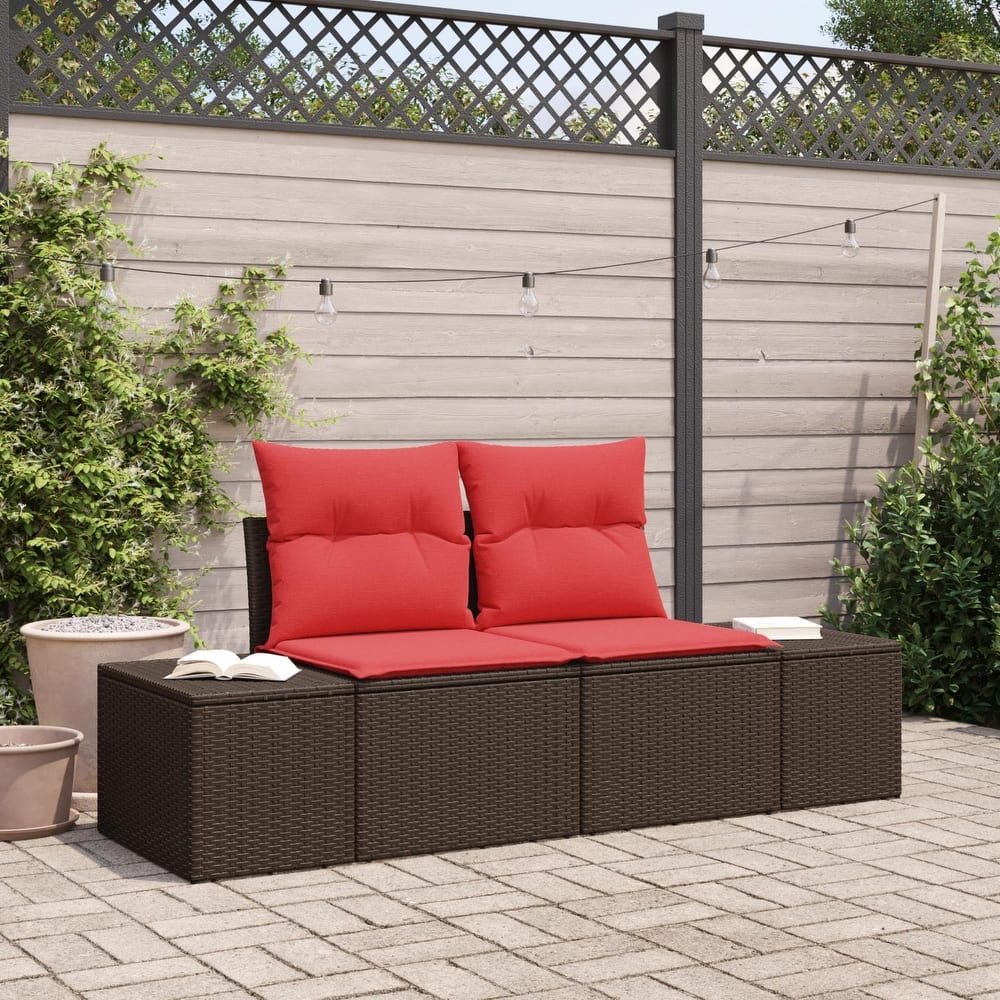 vidaXL 2-Seater Garden Sofa with Cushions Black/Brown/Grey Poly Rattan