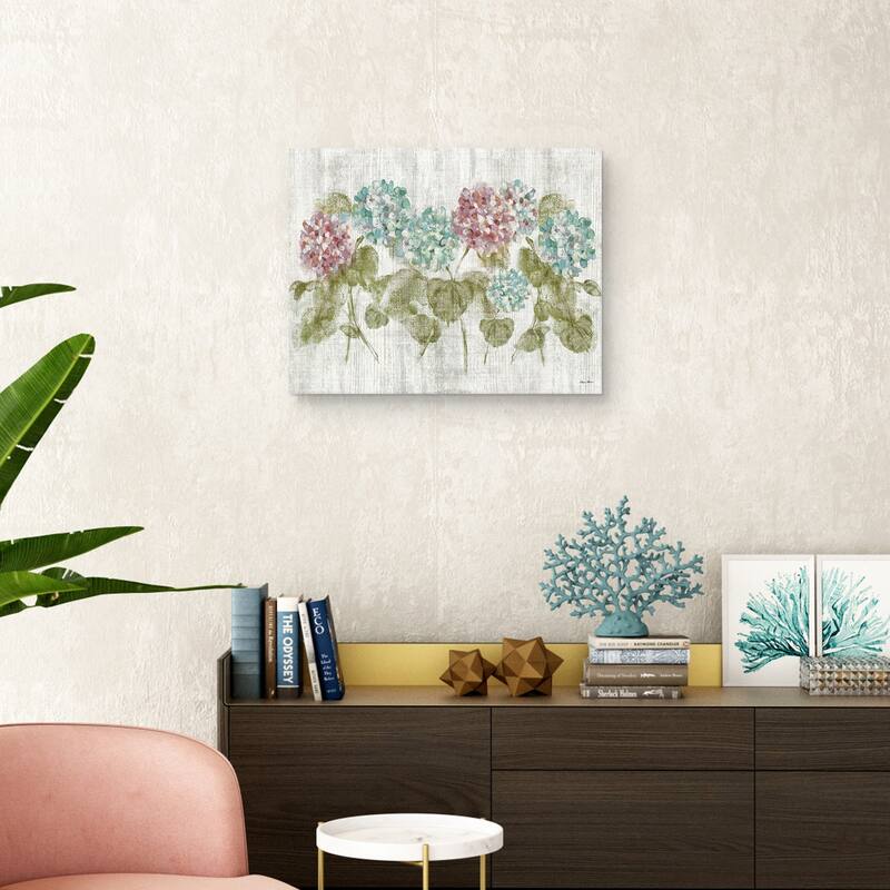 Vibrant Row of Hydrangea on Wood by Cheri Blum Canvas Art Print