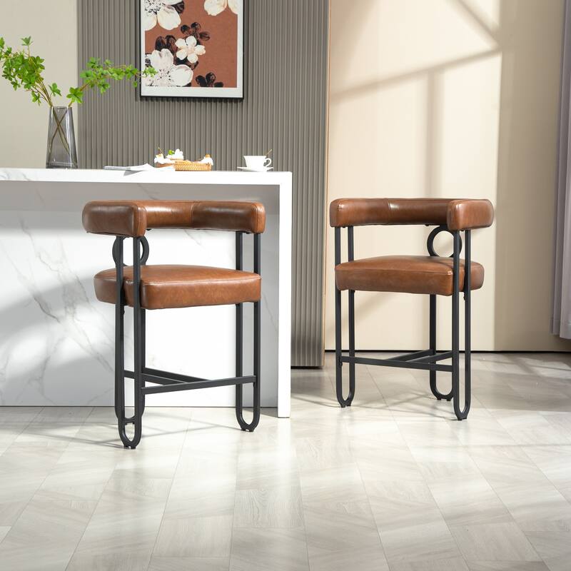 Bar Stools Set of 2, Upholstered Counter Height Stools with Back, Kitchen Island Chairs with Footrest and Metal Frame