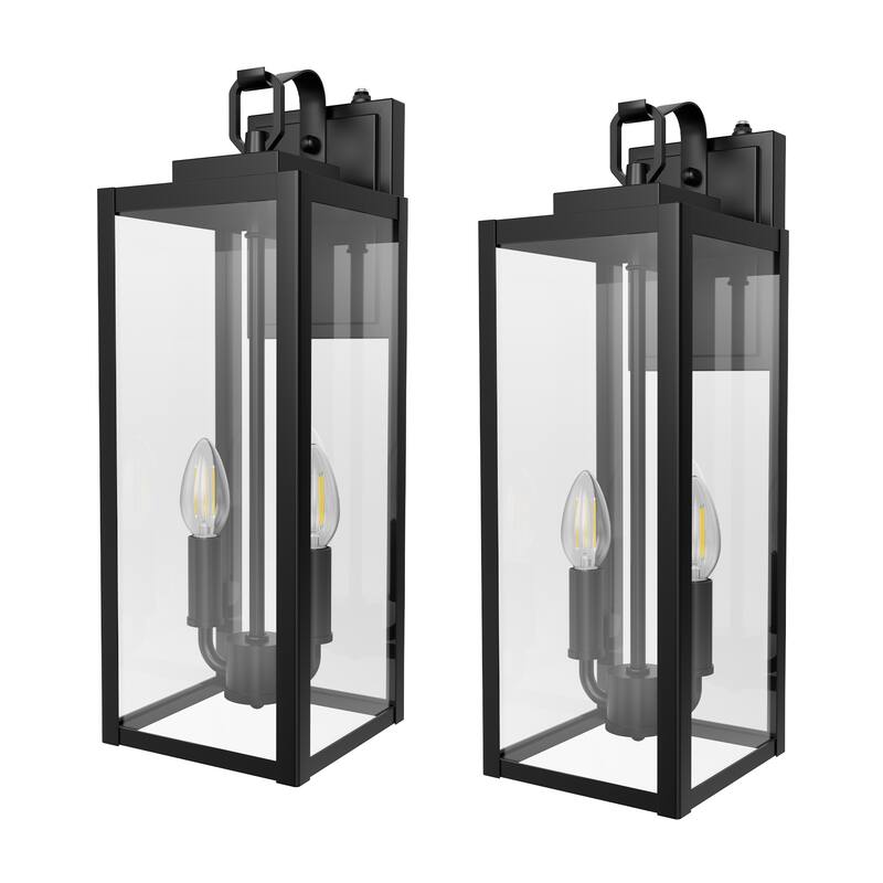 YANSUN Set of 2 Outdoor Wall Lanterns Black 18" Glass Dusk-to-Dawn E12 Candelabra