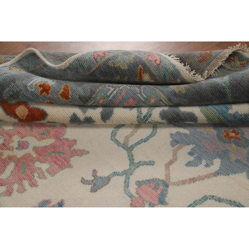 Ivory Oushak Indian Area Rug Hand-Knotted Wool Carpet - 7'9" x 10'3"