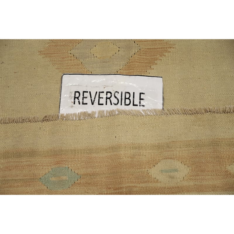 Hand Woven Oriental 100% Wool Carpet Southwestern Tribal Beige & Ivories Kilim Area Rug - 8' 5'' X 5' 11''