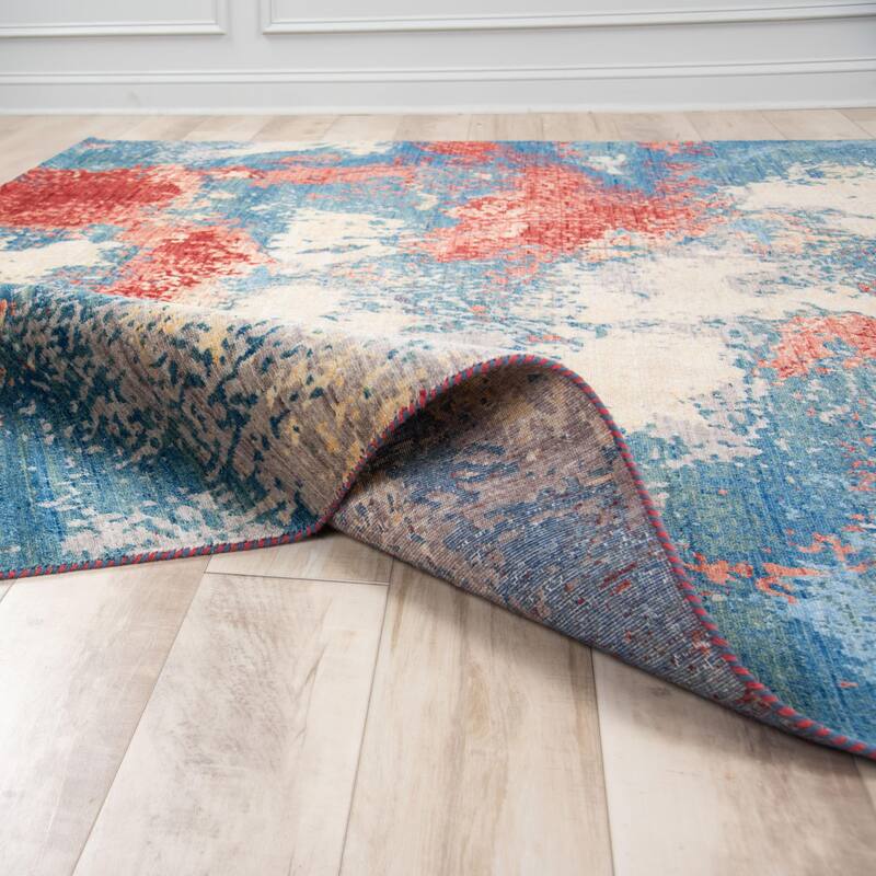 Alora Decor Orbit Blue/Red Abstract Wool Area Rug