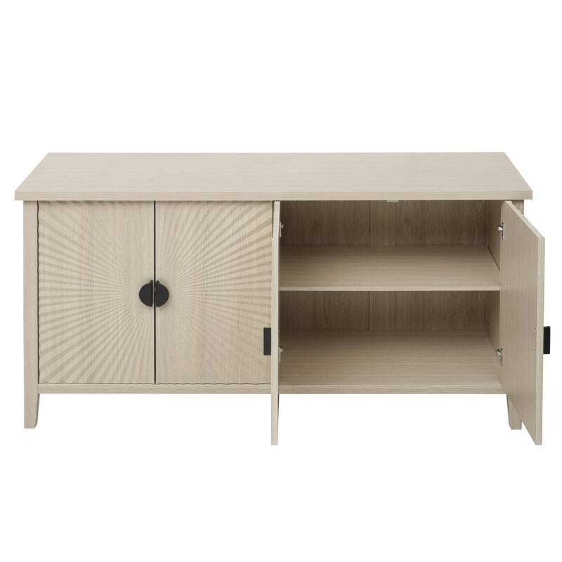 Roomfitters Modern 4 Door Sideboard, Buffet Cabinet with Carved Storage, Coffee Bar Cabinet with Adjustable Shelf, Natural