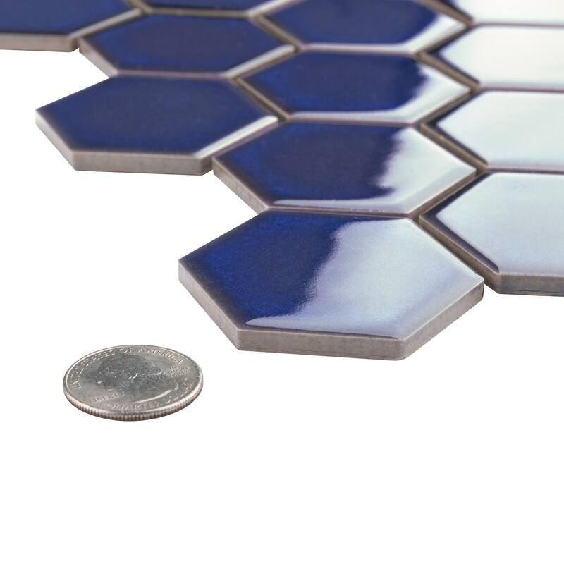 Merola Tile Tribeca 2" Hex Glossy Cobalt 11-1/8" x 12-5/8" Porcelain Floor and Wall Tile