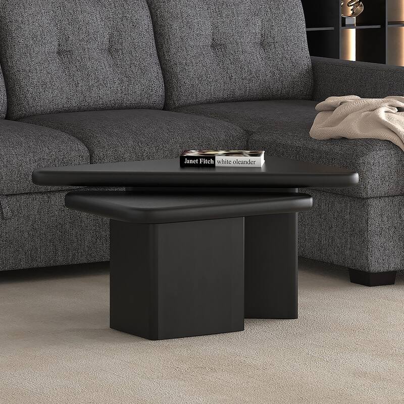 Mid-Century Modern Solid Wood 2pc Coffee Table Set