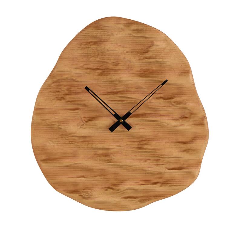 Brown Wood Wavy Decorative Wall Clock with Black Accents - 2"W x 19"L x 20"H