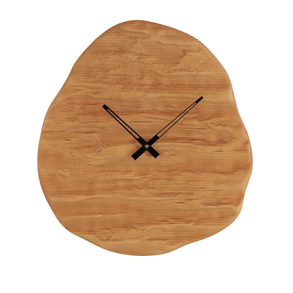 Wood Wavy Decorative Wall Clock with Black Accents - Brown - Roche River Decor - 2"W x 19"L x 20"H