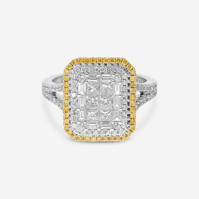 Gregg Ruth 14K White and Yellow Gold, White Diamond and Fancy Yellow Diamond Engagement Ring Sz. 6.75