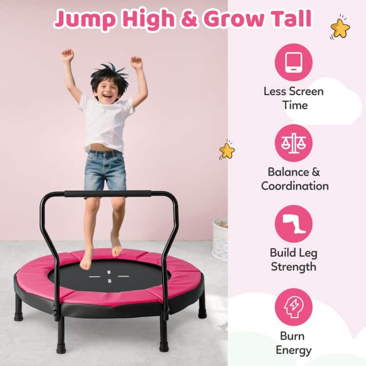 Metal Kids Trampoline with Foam Handle and Safety Mat