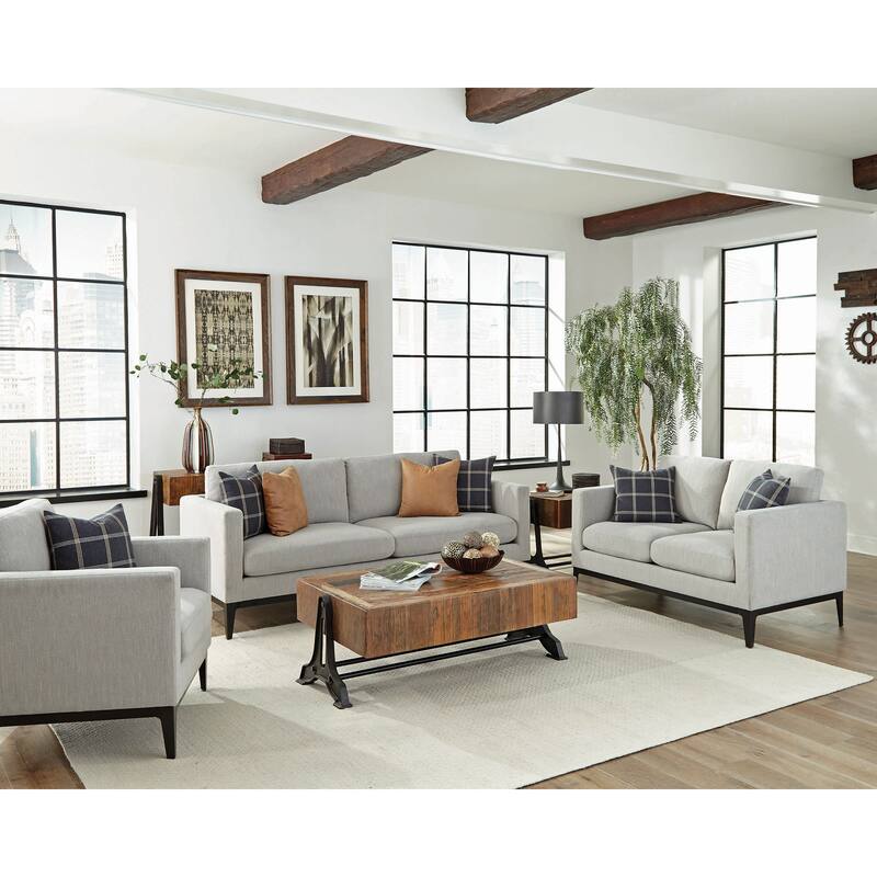 Apperson Upholstered Track Arm Sofa Set Light Grey - 3 Piece