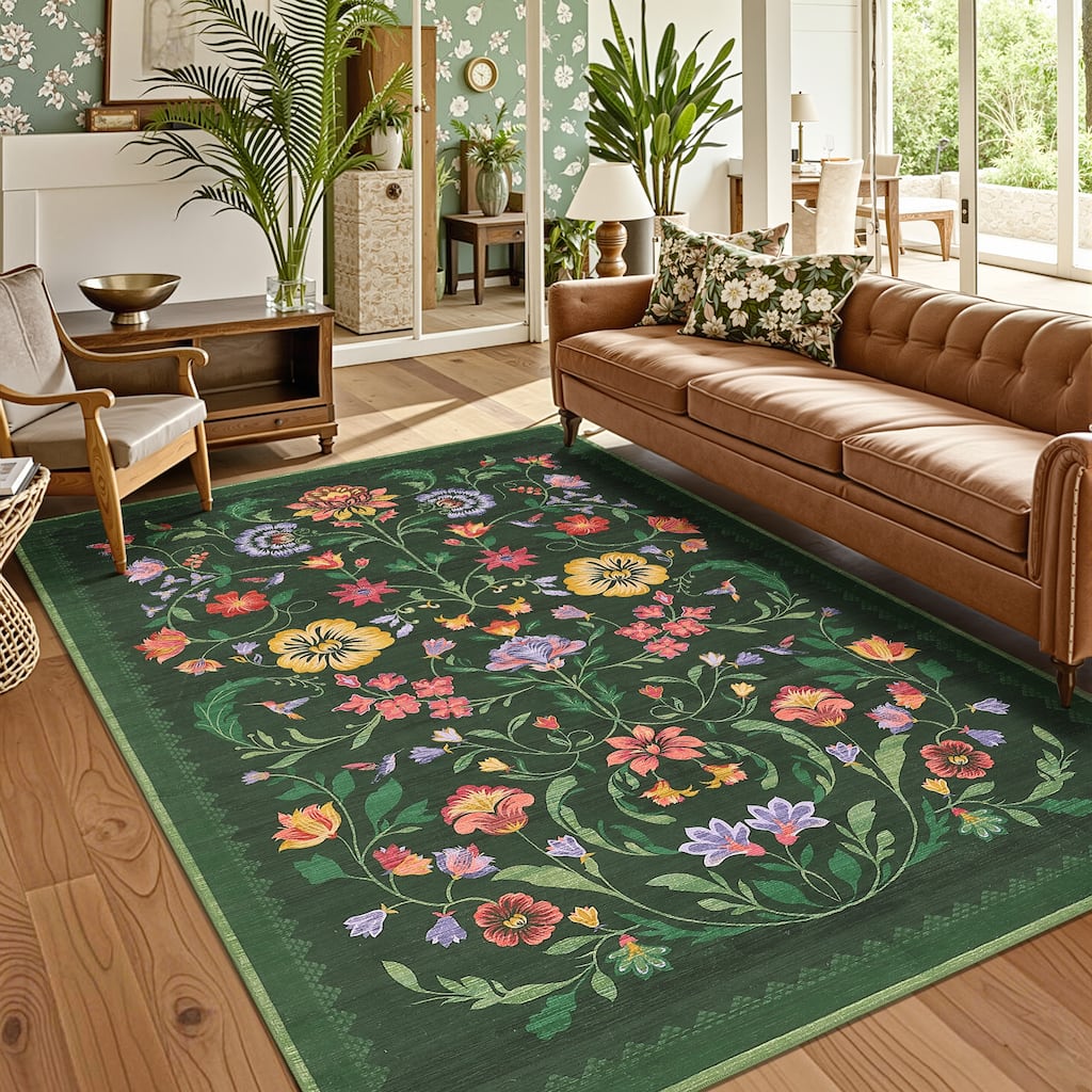 Garvee Washable Floral Vine Area Rug