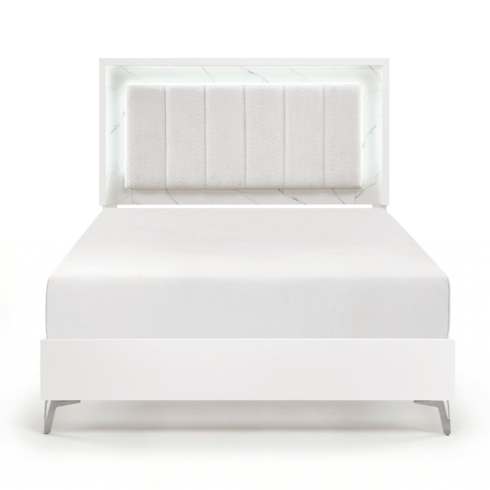 High Gloss White Finish LED Panel Bed 1pc