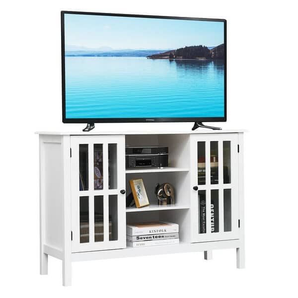 Shop Wood Tv Stand Console Cabinet For 45 Tv White Overstock 30088841