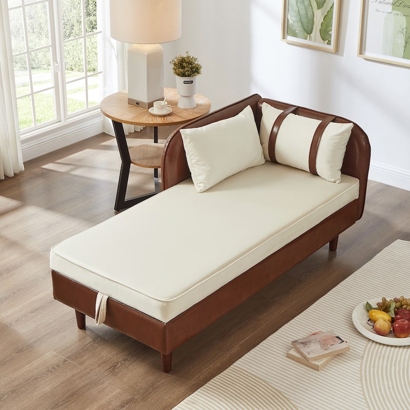 65" Storage Chaise Lounge Sofa with PU and Velvet Upholstery, Modern Sleeper Sofa with Hidden Storage