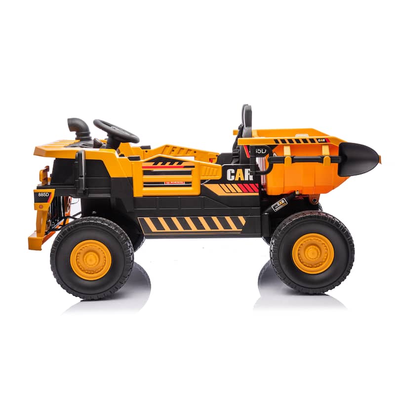 12V 2-Seater 6-Wheel Ride-On Dump Truck for Ages 3+, Remote Control with LED Lights & Music - Yellow