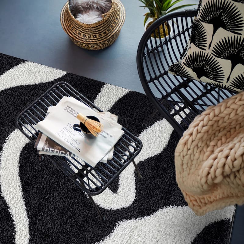Striped Shag Rug - Durable for Living Room, Bedroom, or Entryway - Anthracite Dark Gray - Easy to Clean