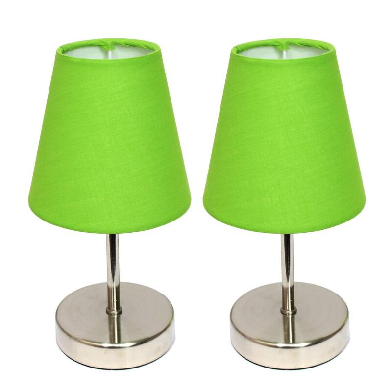 10.5 in. Sand Nickel Finish Table Lamp with Green Shade, Stick Table Lamp for Living Room Tables