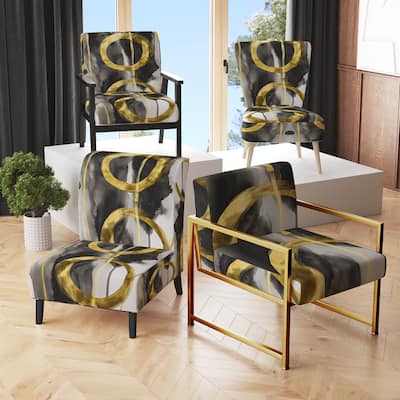 Designart "Mettalic Indigo And Gold II" Upholstered Abstract Accent Chair - Glam Arm Chair For Living Room