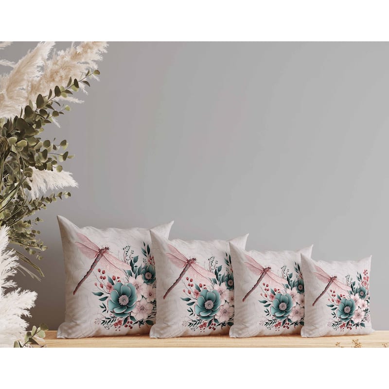 Dragonfly Haven Indoor/Outdoor Reversible Throw Pillow Pink and Green
