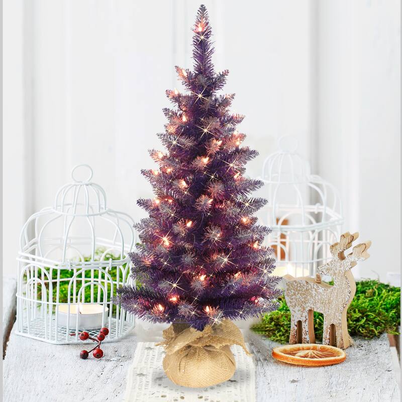 Puleo International 3 ft. Pre-Lit Fashion Purple Artificial Christmas Tree