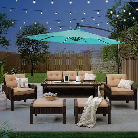 Clihome 10FT Patio Offset Lighted Hanging Cantilever Umbrella