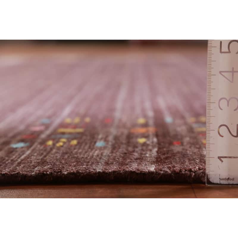Hand Knotted Oriental Viscose Silk Carpet Tribal Stripe Brown Gabbeh Area Rug - 9' 10'' X 8' 2''