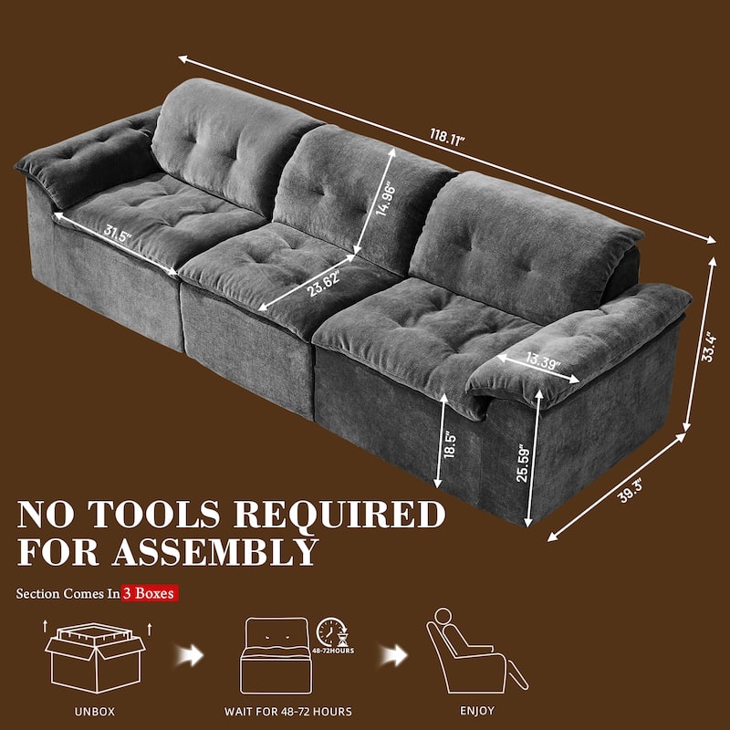 Rossetta 3-Seater Luxury Cloud Chenille Modular Sofa with Adjustable Footrest