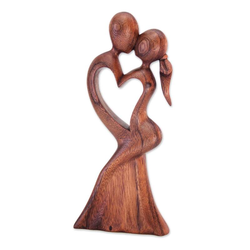 NOVICA Handmade Love's Kiss Wood Sculpture (Indonesia) - 30 cm H x 13 cm W x 4.5 cm D