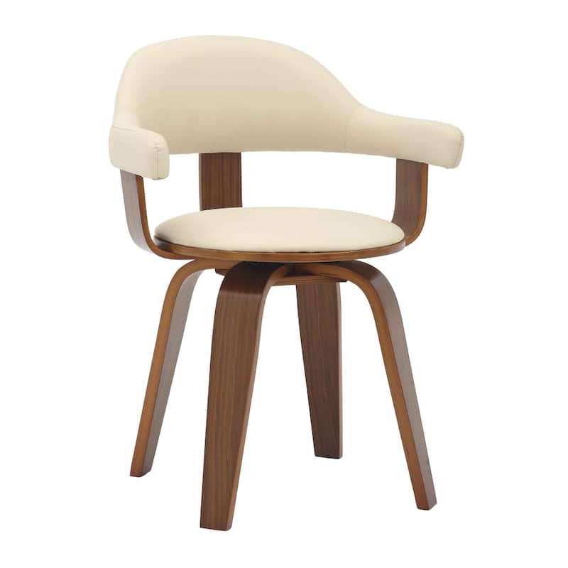 Leather Dining Chair in Solid Wood Accent Arm Chair Open Curved Back Design - Cream