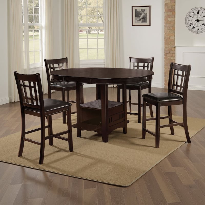 Lessa 5pc Counter Height Dining Table Set w 4 Chairs, Expandable Leaf, Brown