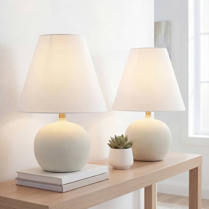 Asher 18.25" Minimalist Scandinavian Resin/Iron Gourd LED Table Lamp (Set of 2), by JONATHAN Y - Matte Cream