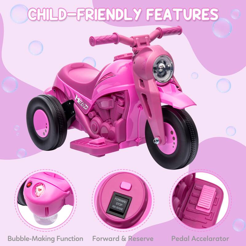 6V Battery-Powered Electric Motorcycle Ride-On Bubble Car for Kids Best Gift